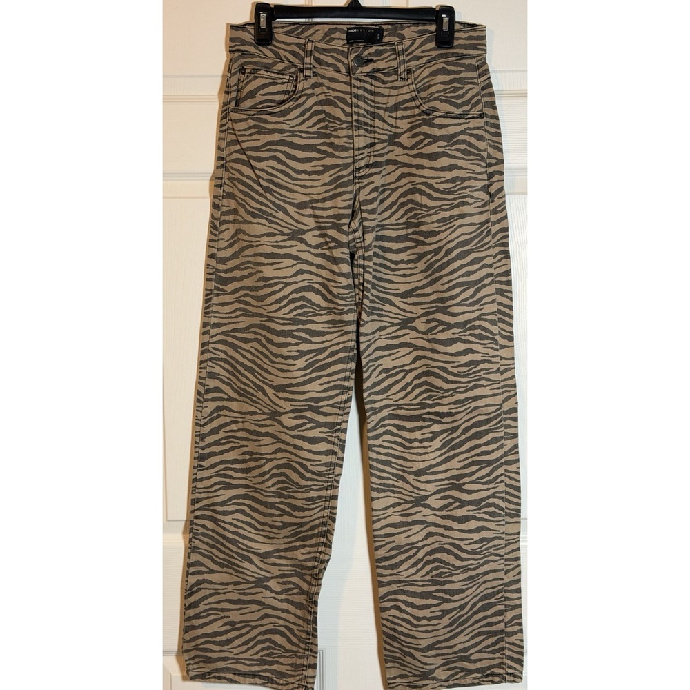 ASOS Design Women's 25x32 Tiger Print Jeans Brown Black Straight Leg
